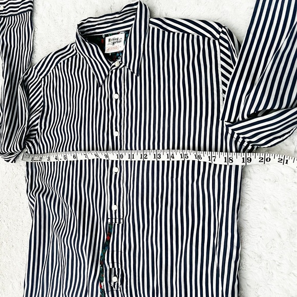 Anthropologie HOLDING HORSES Navy & White Stripe/Floral Button Down Top - Picture 11 of 11